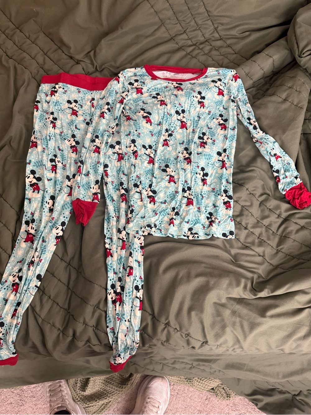Disney Light Blue Mickey Mouse Pajama Set with Red Trim little sleepies